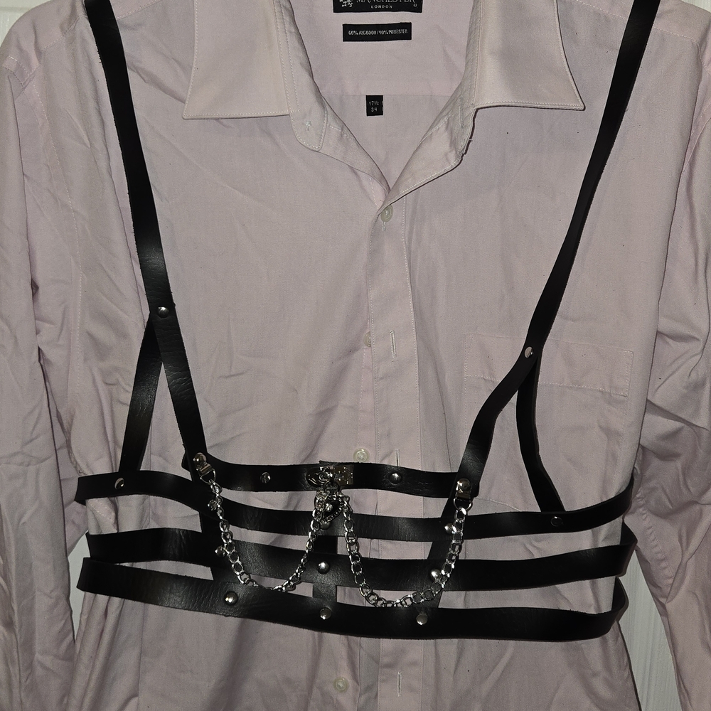 Black Leather Harness with Chains